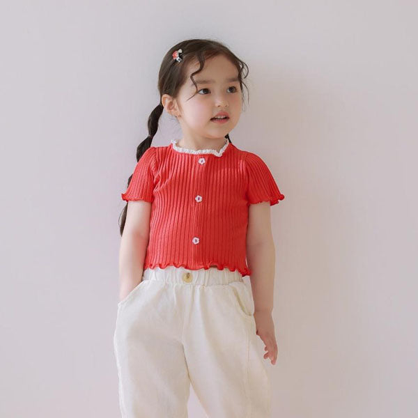 Robe Ribbed Blouse Korean toddler blouse in red made in Korea