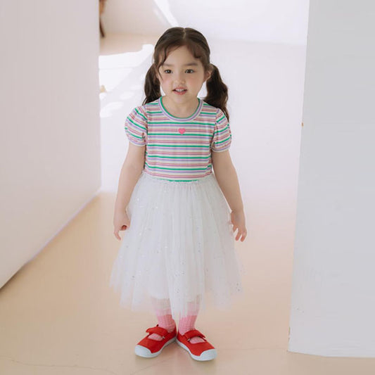 Ange Mesh Dress Korean toddler dress in stripe made in Korea