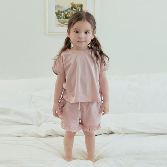 Ruffle Binding Set Korean toddler set in pink made in Korea