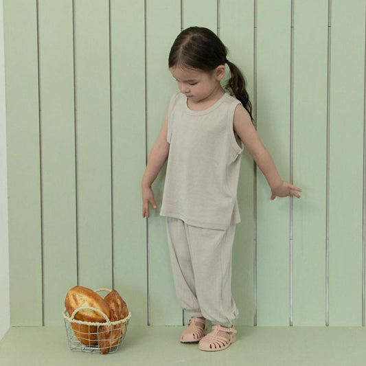 Boxy Tank Top Set Korean toddler set in beige made in Korea