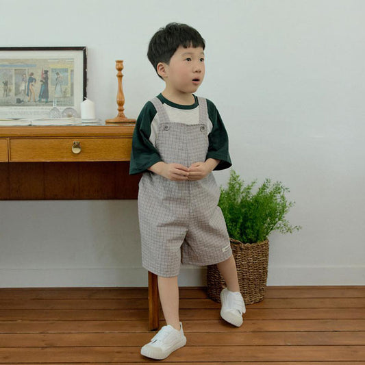 Check Overall Shorts Korean toddler overall in red made in Korea