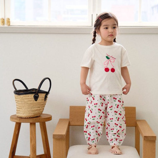Cherry Top & Bottom Set Korean toddler set in ivory made in Korea