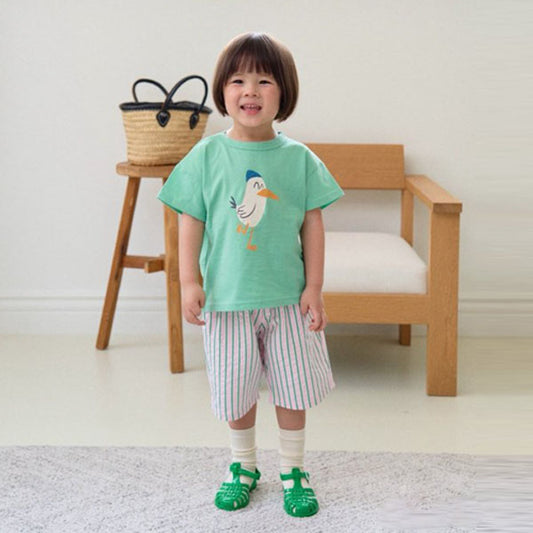 Bird Top & Bottom Set Korean toddler set in blue made in Korea