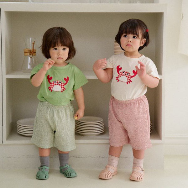 Crab Top & Bottom Set Korean toddler set in ivory made in Korea