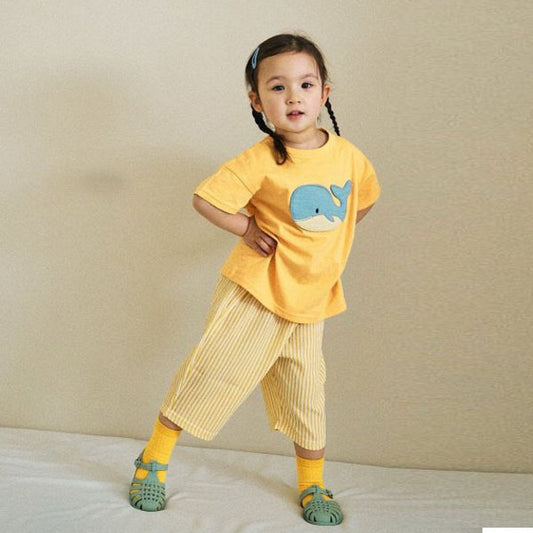 Whale Top & Bottom Set Korean toddler set in yellow made in Korea