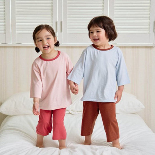 Color-Block 7/10 Loungewear Korean toddler loungewear in pink made in Korea