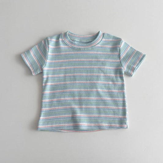 Short Sleeve Long Tee Korean infant t-shirt in stripe made in Korea