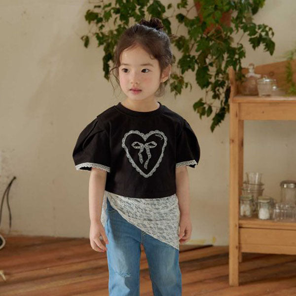Heart Ribbon Tee Korean toddler t-shirt in ivory made in Korea