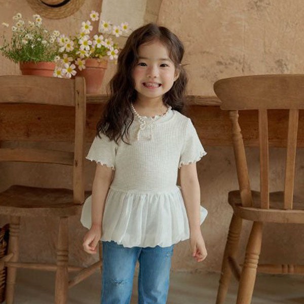 Bouncy Ribbon Tee Korean toddler t-shirt in ivory made in Korea