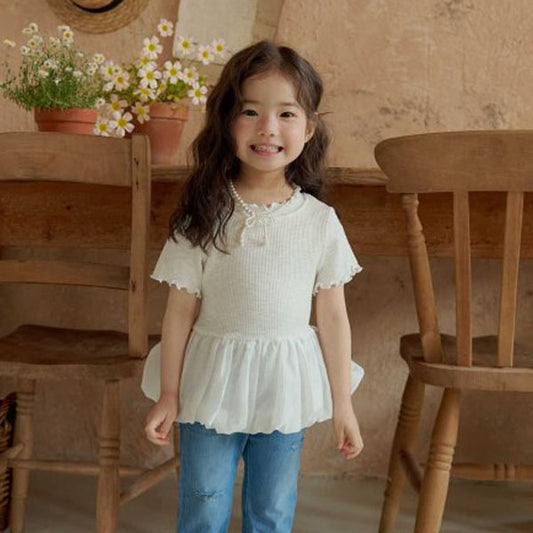 Bouncy Ribbon Tee Korean toddler t-shirt in ivory made in Korea
