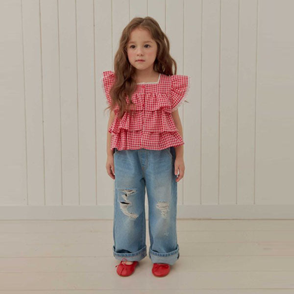 Folded Distressed Denim Pants Korean toddler pants in light denim made in Korea