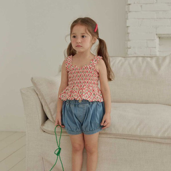 Cherry Ribbon Tucking Blouse Korean toddler blouse in red made in Korea