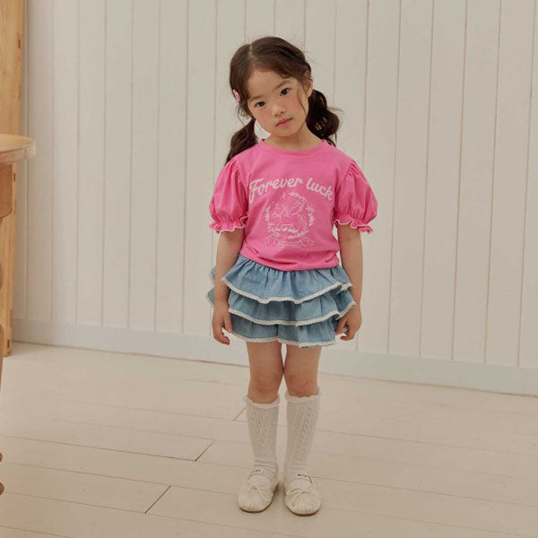 Lace Denim Tiered Skirt Korean toddler skirt in light denim made in Korea