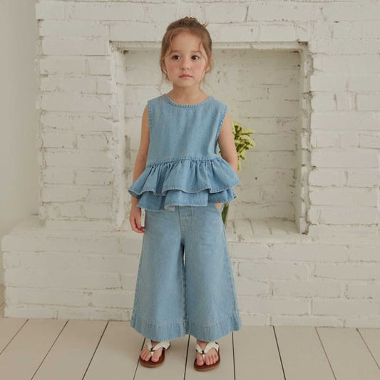 Ankle-Length Wild Pants Korean toddler pants in light denim made in Korea