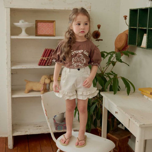 Tutu Ruffle Shorts - Ivory Dot Korean toddler shorts in ivory polka dot made in Korea