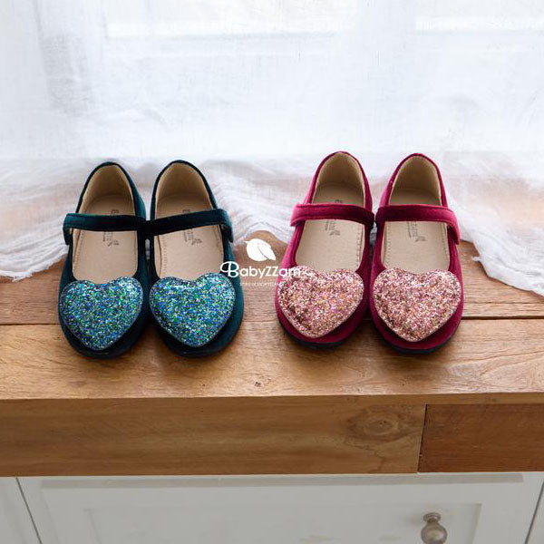 Y972 Heart Mong Flats Korean infant shoes in wine made in Korea