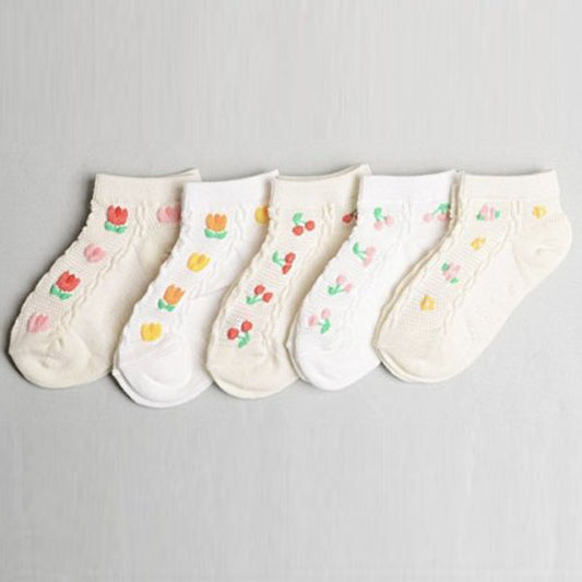Tulip Ankle Socks Korean toddler accessory in 5-piece set made in Korea