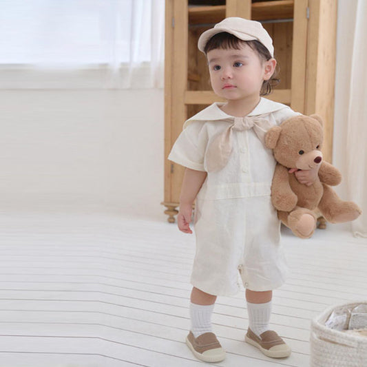B Elly Tie Bodysuit Korean infant bodysuit in beige made in Korea