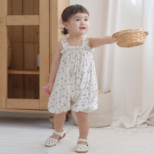 B Laila Balloon Bodysuit Korean infant bodysuit in navy floral made in Korea
