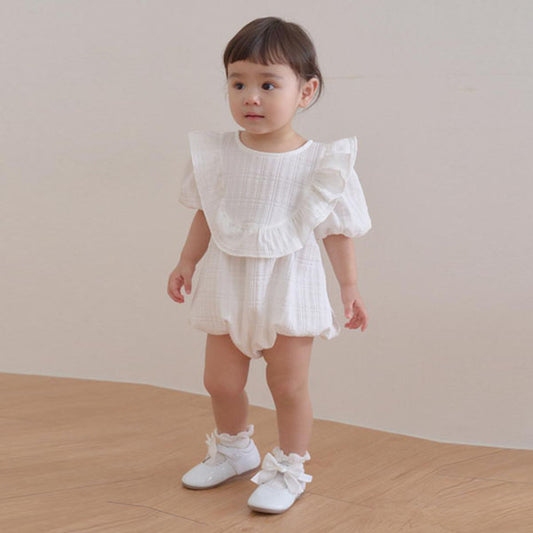 B Mona Bodysuit Korean infant bodysuit in white made in Korea