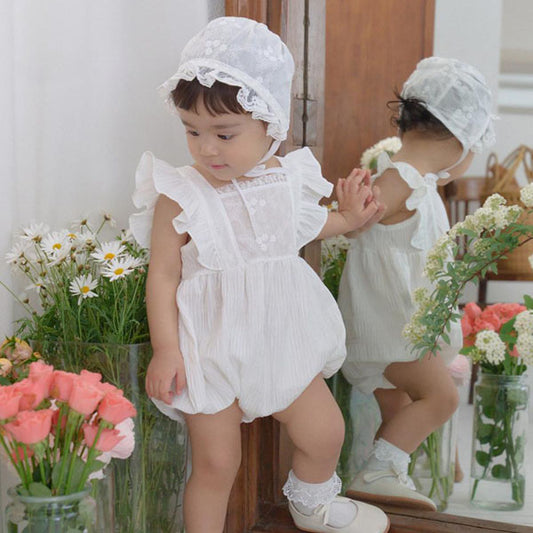 B Dorothy Ruffle Bodysuit Korean infant bodysuit in white made in Korea