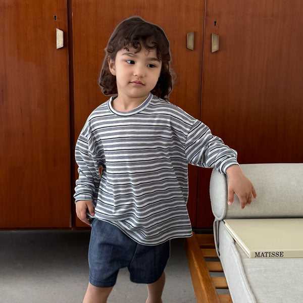 Stripe Ribbed Tee Korean toddler t-shirt in navy made in Korea