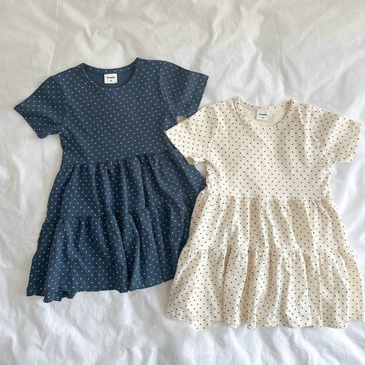 Polka Dot Tiered Dress Korean toddler dress in cream made in Korea