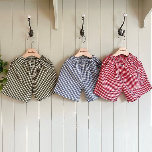Check Shorts Korean infant shorts in red made in Korea
