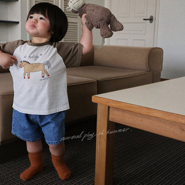Rounded Denim Shorts Korean infant shorts in blue denim made in Korea