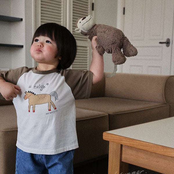 Pony Raglan Short Sleeve Tee Korean infant t-shirt in ivory made in Korea