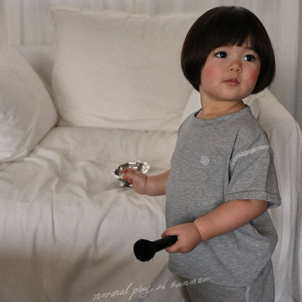 French Single Short Sleeve Tee Korean infant t-shirt in melange made in Korea