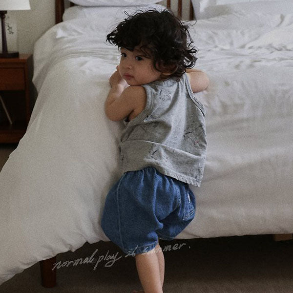 Pony Allover Sleeveless Tee Korean infant t-shirt in ivory made in Korea