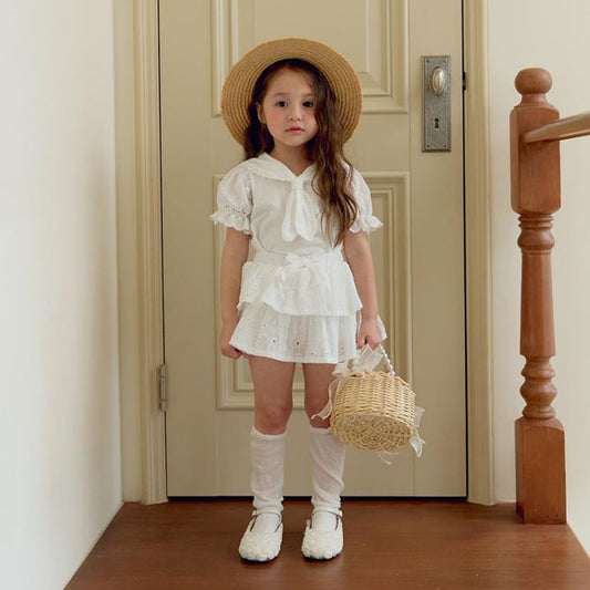 Daisy Tiered Skirt Korean toddler skirt in white made in Korea