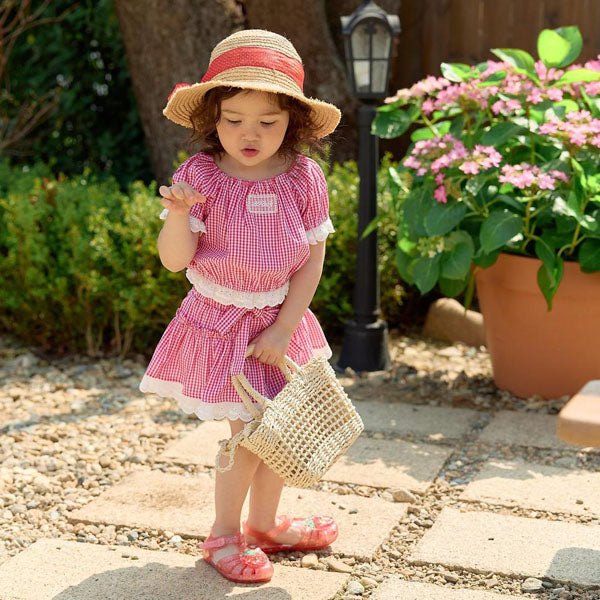 Ribbon Check Skirt Korean toddler skirt in red made in Korea