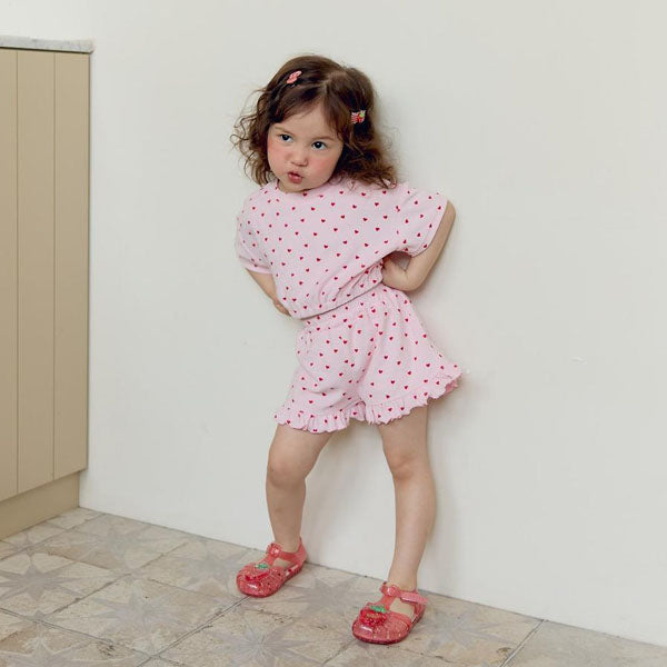 Heart Top & Bottom Set Korean toddler set in cream made in Korea