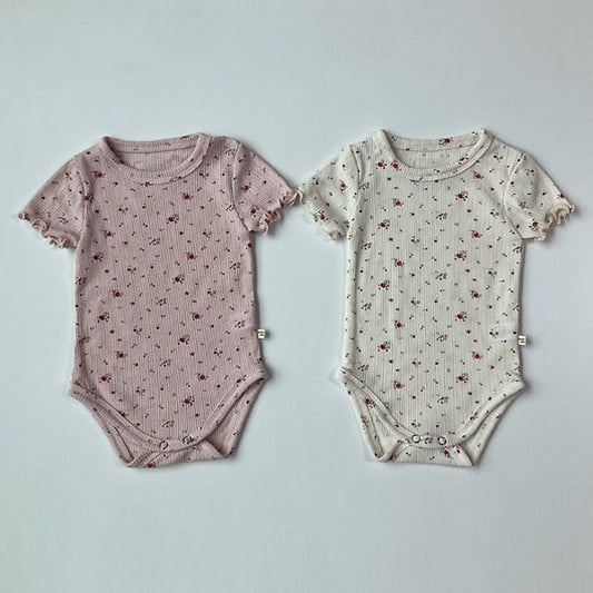 Floral Eyelet Short Sleeve Bodysuit Korean infant bodysuit in pink made in Korea