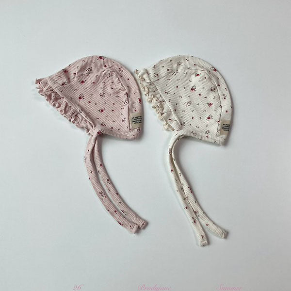 Floral Eyelet Bonnet Korean infant accessory in pink made in Korea