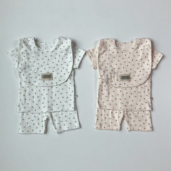Jacquard Flower Set-Up Korean infant set in cream made in Korea