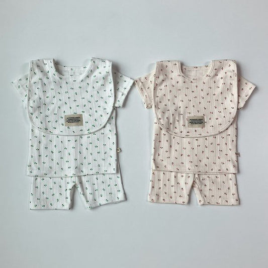 Jacquard Flower Set-Up Korean infant set in cream made in Korea