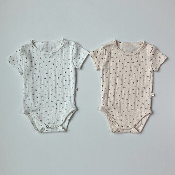 Jacquard Flower Bodysuit Korean infant bodysuit in cream made in Korea