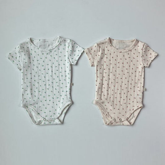 Jacquard Flower Bodysuit Korean infant bodysuit in cream made in Korea
