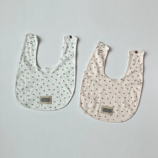Jacquard Flower Bib Korean infant accessory in cream made in Korea