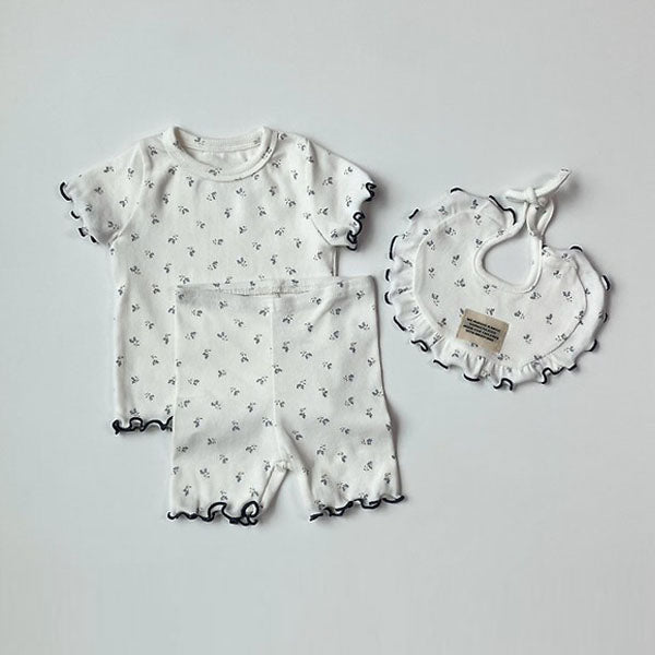 Blueberry Flower Set-Up Korean infant set in ivory made in Korea