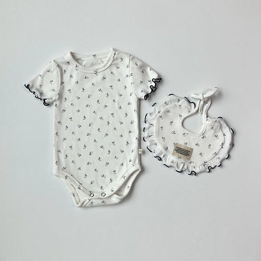 Blueberry Flower Bodysuit Korean infant bodysuit in ivory made in Korea