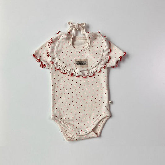 Heart Short Sleeve Bodysuit Korean infant bodysuit in cream made in Korea