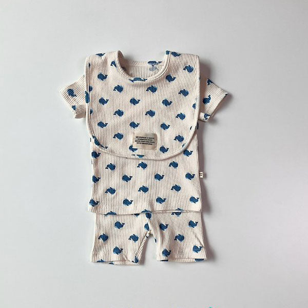 Blue Whale Short Sleeve Set-Up Korean infant set in ivory made in Korea