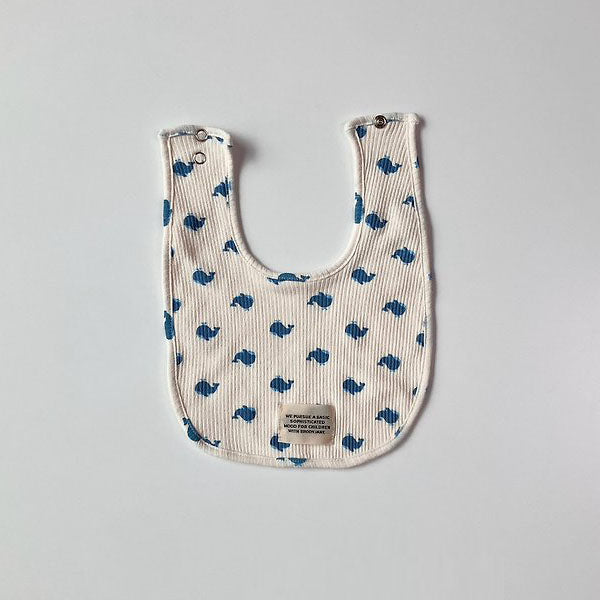 Blue Whale Bib Korean infant accessory in ivory made in Korea