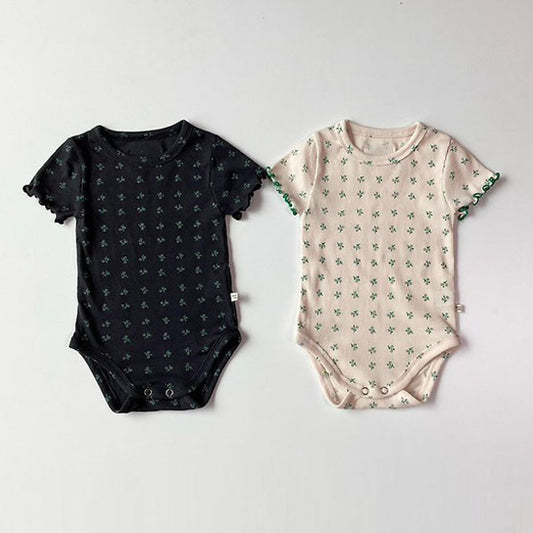 Fog 2 Short Sleeve Bodysuit Korean infant bodysuit in cream made in Korea