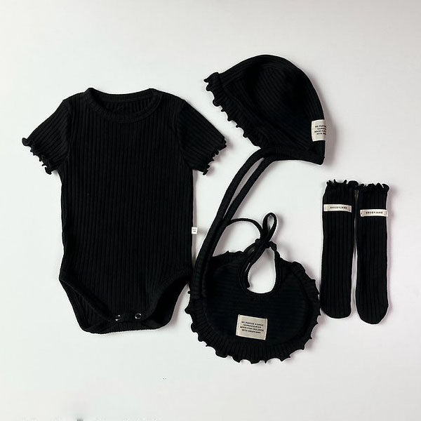 Black Ruffle Bonnet Korean infant accessory in black made in Korea