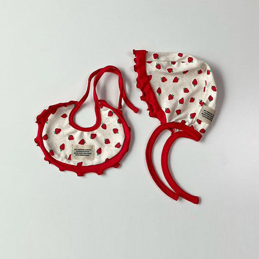 Eyelet Strawberry Bib Korean infant accessory in cream made in Korea